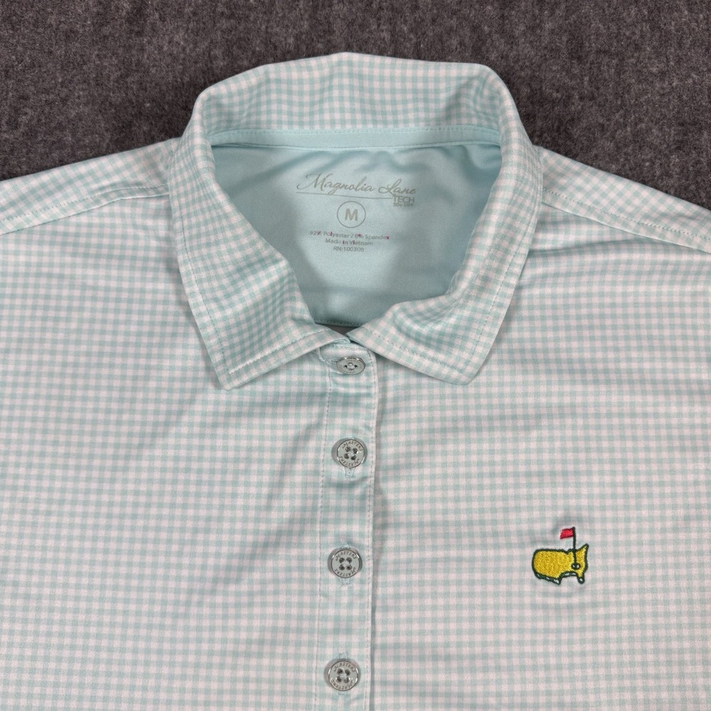 Magnolia Lane Masters Women's Golf Polo Shirt M Mint Gingham Short Sleeve Tech